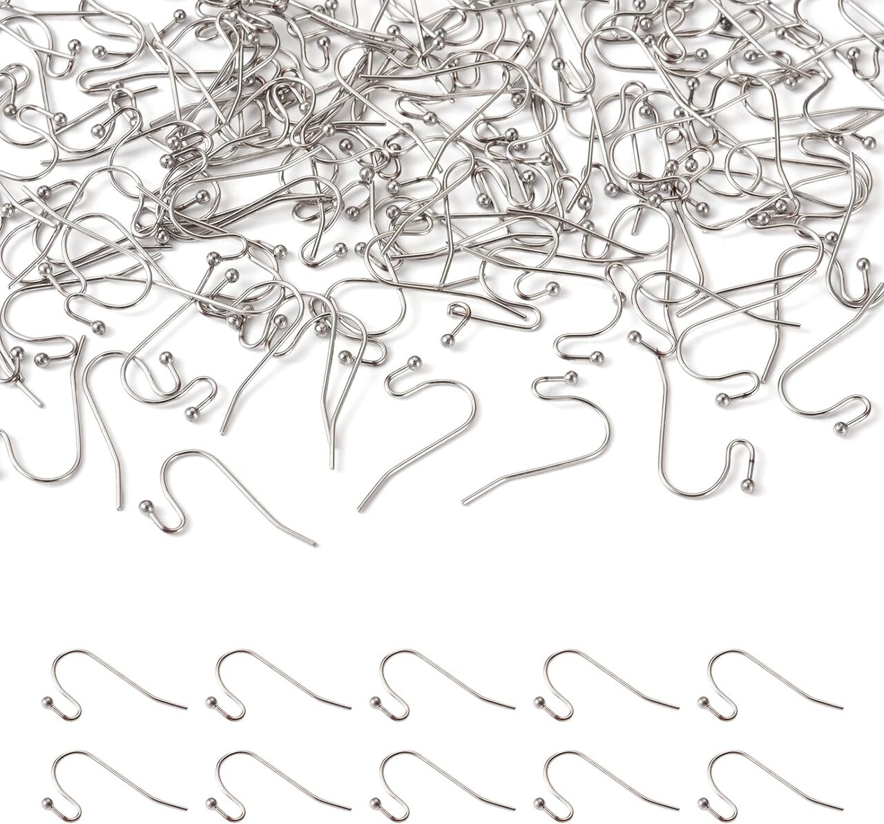 300pcs Stainless Steel Earring Hooks Surgical Hook Earwire with Ball End Fish Ear Wire for Jewelry Making 22x12x2mm